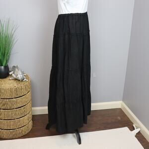 CP Shades Black Tiered Maxi Skirt Linen Blend Metallic Sparkle Size L